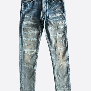 Amiri Clay Indigo Distressed Boro Repair Jeans